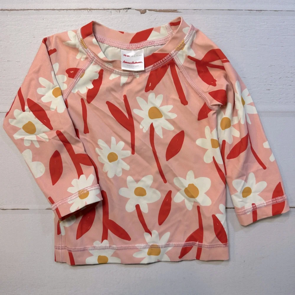 Hanna‎ Anderson Sunblock Rash Guard Happy Pink Daisies 6-12 mos 70cm